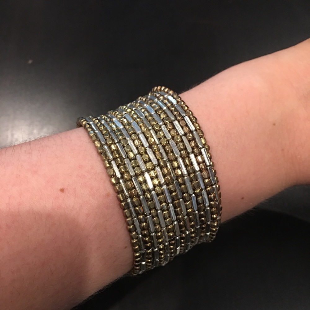 Gold and Silver Tone Beaded Cuff Bracelet